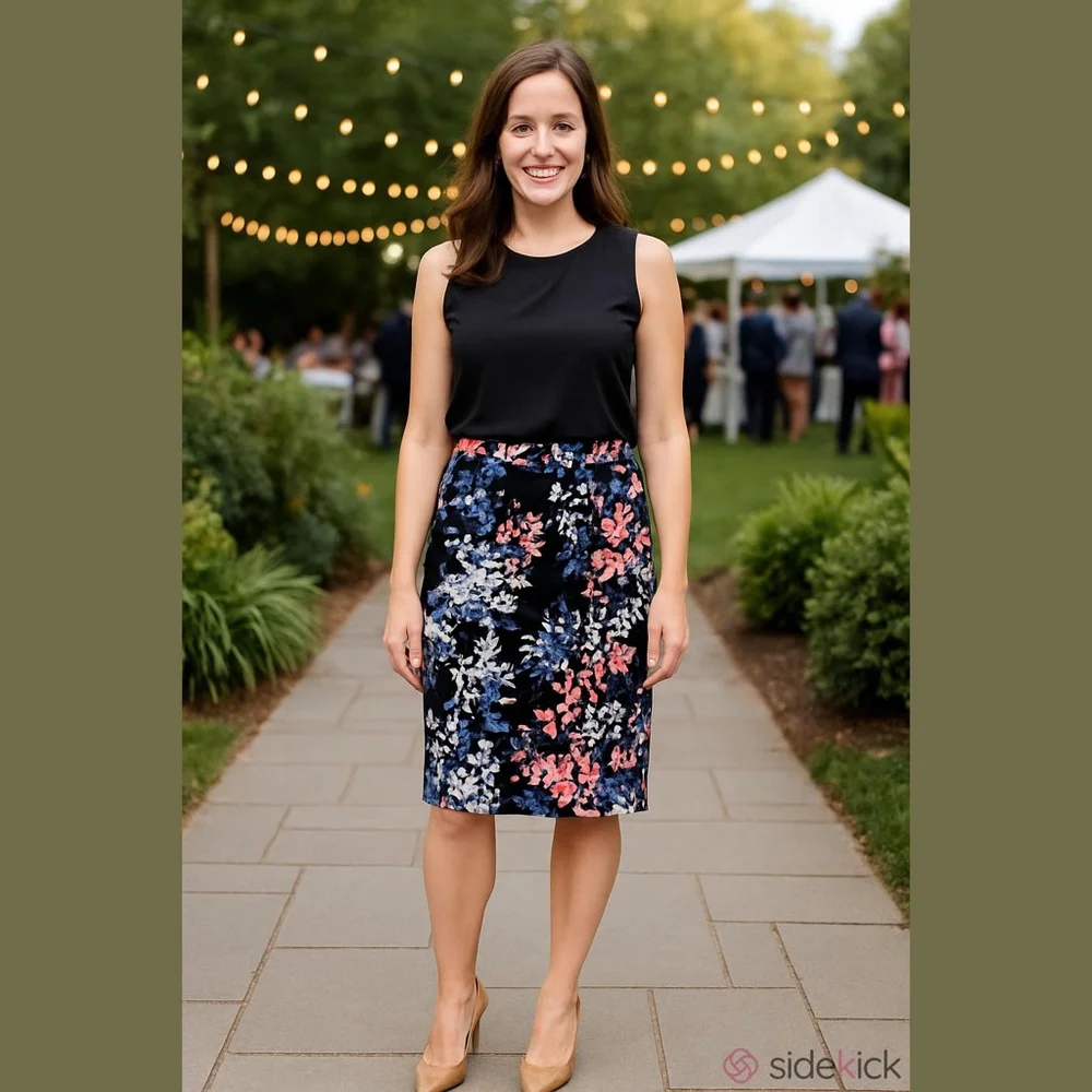 Talbots Floral Pencil Skirt Navy Pink White Blue Size 10 - Picture 2 of 12